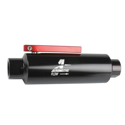 Aeromotive In-Line AN-10 Filter w/Shutoff Valve 100 Micron SS Element - Black Anodize Finish