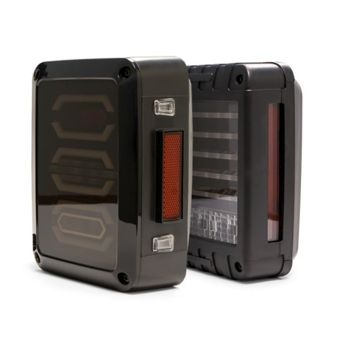 DV8 Offroad LED Taillights for 2007-2017 WRANGLER, 2018 WRANGLER JK - TLJK-01 Taillight Assemblies, Smoke Lens, Black Housing, Horizontal Lights, Jeep, Pair