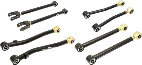 RockJock JL Johnny Joint Complete Control Arm Set Of 8 (1x rokCE-9818FUA, 1x rokCE-9818FLA, 1x rokCE-9807RUA, 1x rokCE-9807RLA)
