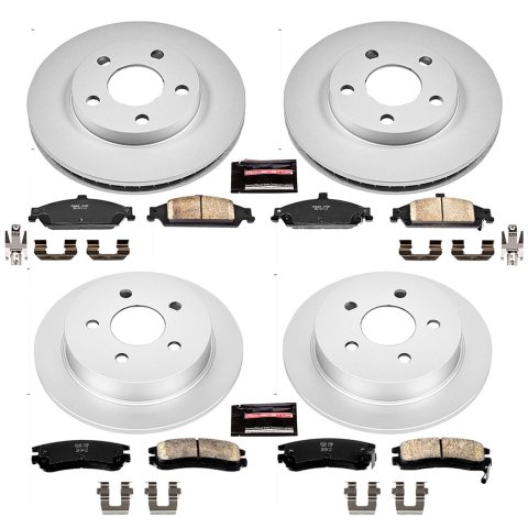 PowerStop Z17 Evolution Plus GEOMET Coated Brake Kits for 1999-2004 ALERO, 1999-2005 GRAND AM - CRK1552 Rotor and Pad Combos, Geomet Coated, Front and Rear, Solid Surface Rotors, Ceramic Pads, Oldsmobile, Pontiac, Kit
