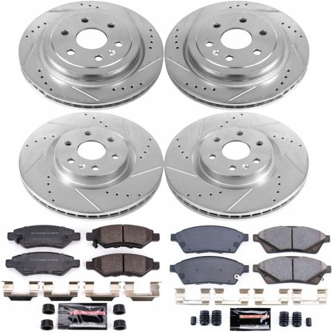 PowerStop Z23 Evolution Sport Brake Upgrade Kits for 2011 9-4X, 2010-2016 SRX - K5546 Pads and Rotors, Sport, Cross-Drilled/Slotted Surface, Iron, Zinc Plated, 13.580 in./12.420 in. Diameter, Carbon Fiber Ceramic Pads, Kit
