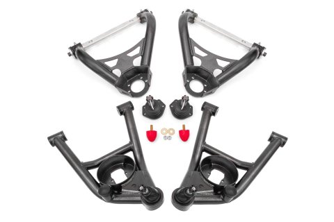 BMR Suspension A-Arms AAK402H Control Arms, Tubular, Front Upper, Front Lower, Tall Ball Joint, Steel, Black Hammertone Powdercoated, Buick, Chevy, Oldsmobile, Pontiac, Kit