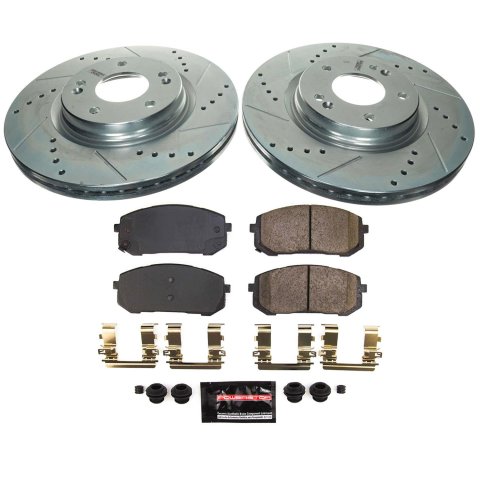 Power Stop Z23 Evolution Sport Brake Upgrade Kits K9205 Rotor and Pad Combos, Upgrade, Cross-drilled/Slotted Rotors, Carbon Fiber Ceramic Pads, Front, for Hyundai, Kit