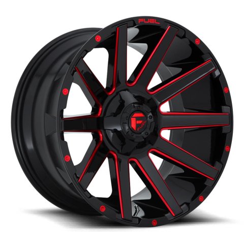 Fuel Off-Road Contra D643 Gloss Black Wheels with Candy Red Accents 22x12 Wheel, D643, 22 x 12, Aluminum, Black, Accent, 5 x 114.3mm Bolt Pattern, -44mm Offset, 4.770 in. Backspace, Each