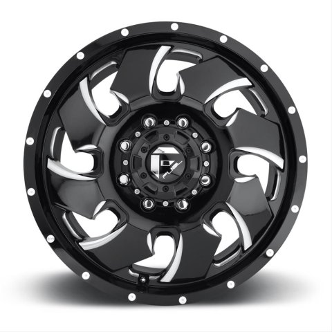 Fuel Off-Road Cleaver D574 Series Gloss Black Dually Wheels with Milled Accents 20x8.25 Wheels, Dualie Front, Dualie Front 8x6.5 NB 8.90/105 121.6, NB -BLK MIL