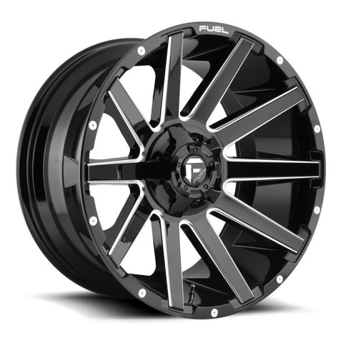 Fuel Off-Road Contra D615 Series Gloss Black Wheels with Milled Accents 20x9 Wheel, Contra, 20 x 9, Black, Accents, 8 x 165.1mm Bolt Pattern, +1mm Offset, 5.040 in. Backspace, Each