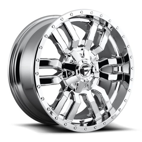 Fuel Off-Road Sledge D631 Series Chrome Wheels 20x9 Wheel, Sledge, 20 x 9, Chrome, 8 x 180mm Bolt Pattern, +1mm Offset, 5.040 in. Backspace, Each