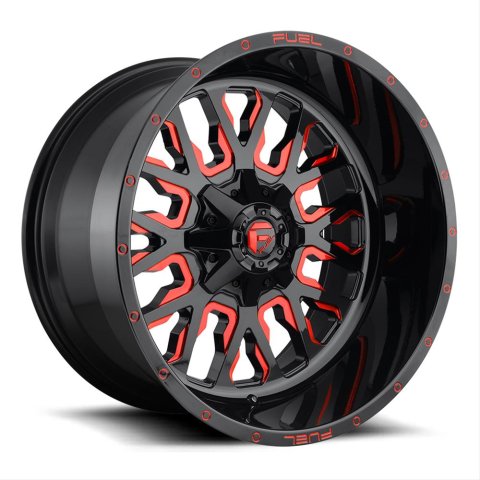 Fuel Off-Road Stroke D612 Series Gloss Black Wheels with Candy Red Accents 22x12 Wheel, Stroke, 22 x 12, Black, Accents, 6 x 135mm Bolt Pattern, -44mm Offset, 4.770 in. Backspace, Each