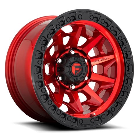 Fuel Off-Road Covert D695 Candy Red Wheels with Black Ring 17x9 Wheels, D695, 17 x 9, Aluminum, Red, Ring, 5 x 127mm Bolt Pattern, +1mm Offset, 5.040 in, Backspace, Each