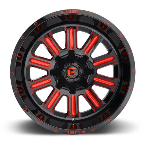 Fuel Off-Road Hardline D621 Series Gloss Black Wheels with Candy Red Accents 18x9 Wheel, Hardline, 18 x 9, Black, Accents, 5 x 114.3mm Bolt Pattern, -12mm Offset, 4.530 in. Backspace, Each