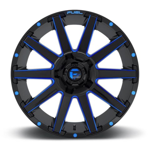 Fuel Off-Road Contra D644 Gloss Black Wheels with Candy Blue Accents 20x10 Wheel, D644, 20 x 10, Aluminum, Black, Accent, 8 x 180mm Bolt Pattern, -18mm Offset, 4.790 in. Backspace, Each