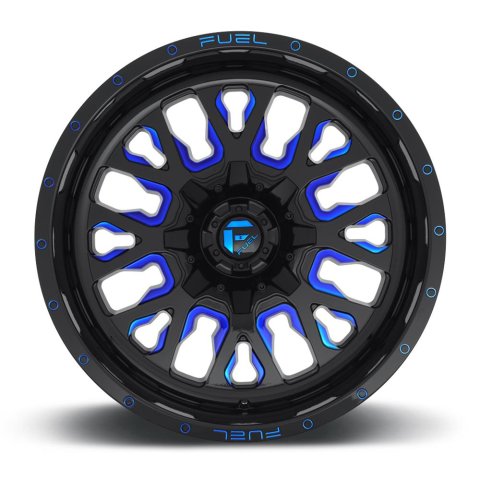 Fuel Off-Road Stroke D645 Series Gloss Black Wheels with Candy Blue Accents 20x9 Wheel, D645, 20 x 9, Aluminum, Black, Accents, 8 x 180mm Bolt Pattern, +1mm Offset, 5.040 in. Backspace, Each