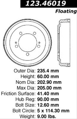 Centric C-Tek Standard Brake Drums for 1994 ECLIPSE - 123.46019 Drum, Cast, Natural, Each