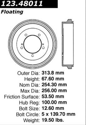Centric C-Tek Standard Brake Drums for 1996-1998 SIDEKICK, 1998 TRACKER, 1996-1997 TRACKER - 123.48011 Drum, Standard, Cast Iron, Natural, Each