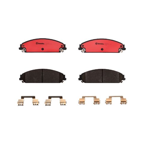 Brembo NAO Ceramic Brake Pads P11017N Pads, Brembo, Ceramic, Integrally Molded, Shims, with Hardware, Chrysler, Set