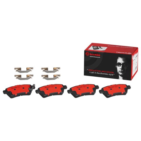 Brembo NAO Ceramic Brake Pads P56060N Pads, Brembo, Ceramic, Integrally Molded, Shims, with Hardware, For Nissan, Set