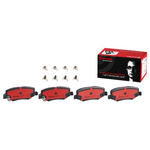 Brembo NAO Ceramic Brake Pads P18024N Pads, Brembo, Ceramic, Integrally Molded, Shims, with Hardware, Dodge, Set