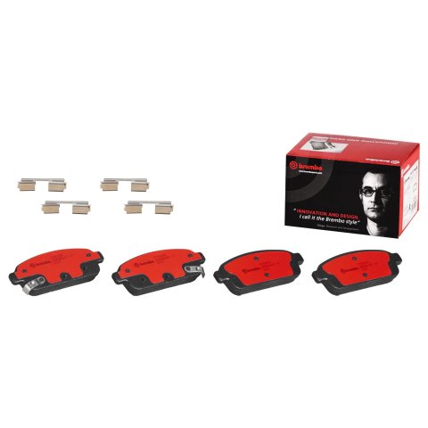 Brembo NAO Ceramic Brake Pads P59080N Pads, Brembo, Ceramic, Integrally Molded, Shims, with Hardware, Buick, Set
