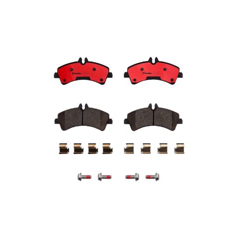 Brembo NAO Ceramic Brake Pads P50060N Pads, Brembo, Ceramic, Integrally Molded, Shims, with Hardware, Dodge, Set