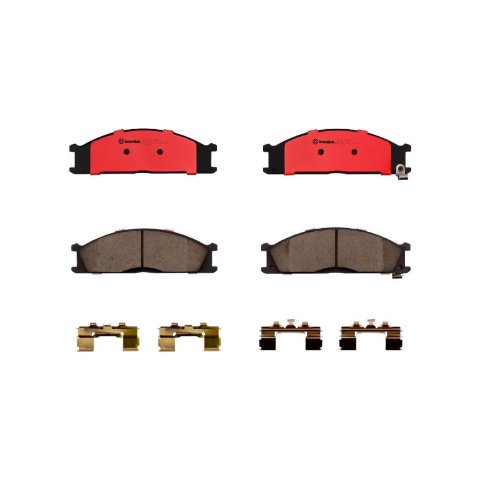 Brembo NAO Ceramic Brake Pads P24026N Pads, Brembo, Ceramic, Integrally Molded, Shims, with Hardware, For Nissan, Set