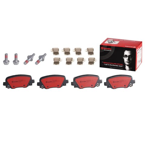 Brembo NAO Ceramic Brake Pads P37020N Pads, Brembo, Ceramic, Integrally Molded, Shims, with Hardware, Chrysler, Set