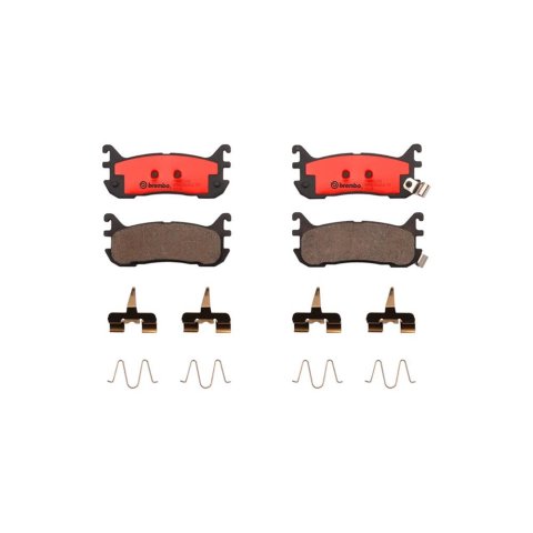 Brembo NAO Ceramic Brake Pads P49021N Pads, Brembo, Ceramic, Integrally Molded, Shims, with Hardware, Mazda, Set