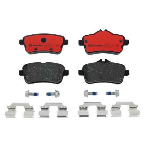 Brembo NAO Ceramic Brake Pads P50100N Pads, Brembo, Ceramic, Integrally Molded, Shims, with Hardware, Mercedes-Benz, Set