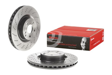 Brembo Prime UV Coated Brake Rotors for 2012-2015 C250, 2010-2017 E550 - 09.B746.61 Rotor, Brembo, Vented, Cross-Drilled Surface, 13.54 in. Diameter, Iron, UV-Coated, Mercedes-Benz, Each