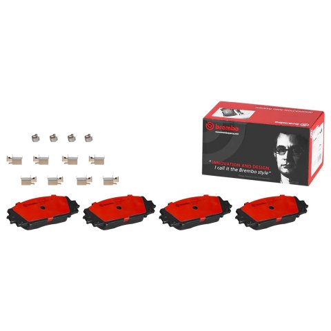 Brembo NAO Ceramic Brake Pads P83141N Pads, Brembo, Ceramic, Integrally Molded, Shims, with Hardware, Scion, Set