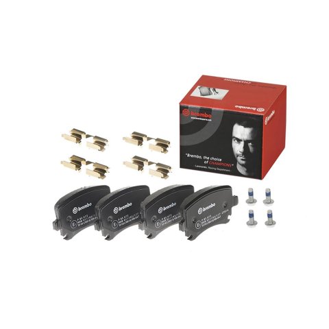 Brembo Low-Met Brake Pads P85073 Pads, Brembo, Semi-Metallic, Integrally Molded, Shims, with Hardware, Audi, Set