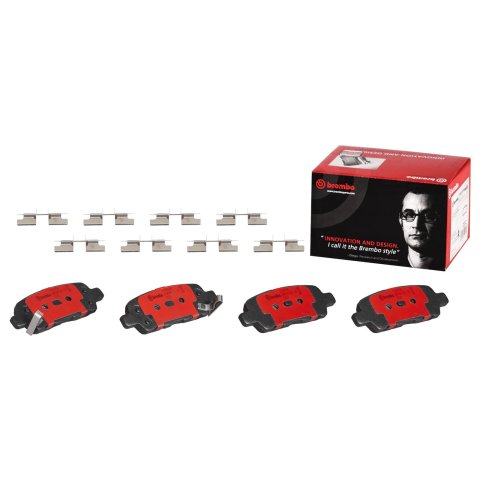 Brembo NAO Ceramic Brake Pads P56046N Pads, Brembo, Ceramic, Integrally Molded, Shims, with Hardware, For Infiniti, Set