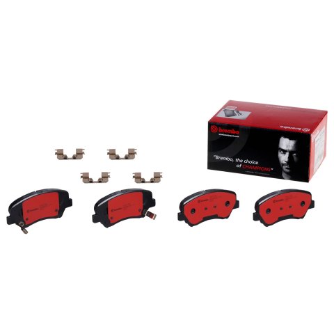 Brembo NAO Ceramic Brake Pads P30073N Pads, Brembo, Ceramic, Integrally Molded, Shims, with Hardware, For Hyundai, Set