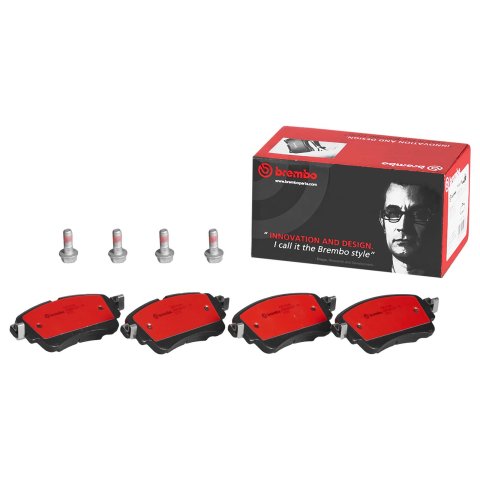 Brembo NAO Ceramic Brake Pads P85154N Pads, Brembo, Ceramic, Integrally Molded, Shims, with Hardware, Audi, Set