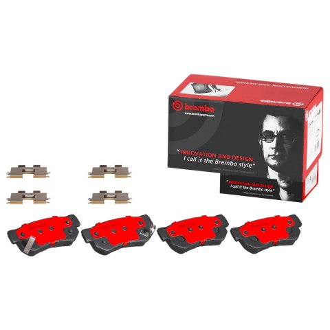 Brembo NAO Ceramic Brake Pads P30014N Pads, Brembo, Ceramic, Integrally Molded, Shims, with Hardware, For Hyundai, Set