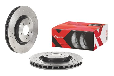 Brembo Xtra Drilled Performance Rotors for 2003-2009 350Z, 2003-2004 G35 - 09.8485.1X Brake Rotor, Brembo, Vented, Cross-Drilled Surface, 12.76 in. Diameter, Iron, UV-Coated, Infiniti, Each