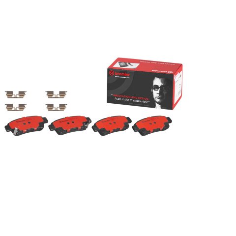 Brembo NAO Ceramic Brake Pads P83056N Pads, Brembo, Ceramic, Integrally Molded, Shims, with Hardware, Toyota, Set