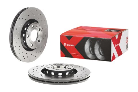 Brembo Xtra Drilled Performance Rotors 09.8690.1X Brake Rotor, Brembo, Vented, Cross-Drilled Surface, 12.28 in. Diameter, Iron, UV-Coated, Audi, Each