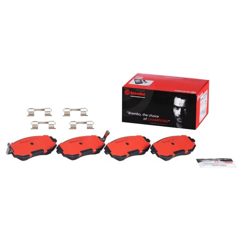 Brembo NAO Ceramic Brake Pads P78013N Pads, Brembo, Ceramic, Integrally Molded, Shims, with Hardware, Saab, Set