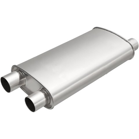 MagnaFlow Universal Steel 2.5 Inch Muffler 201-0219 Muffler, Universal, 2.50 in. Offset Inlet, 2.25 in. Offset Outlet, Oval, Steel, Aluminized, Each