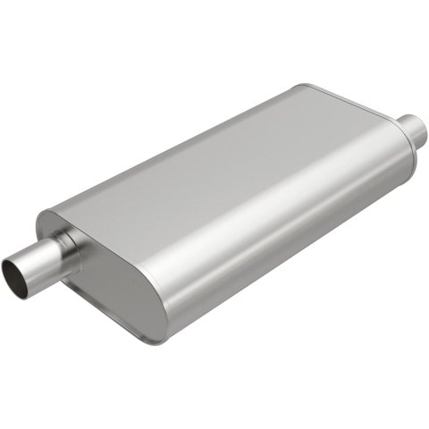 MagnaFlow Universal Steel 2.5 Inch Muffler 201-0087 Muffler, Universal, 2.50 in. Offset Inlet/Outlet, Oval, Steel, Aluminized, Each