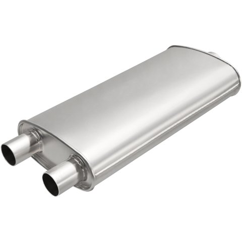 MagnaFlow Universal Steel 2.25 Inch Muffler 201-0104 Muffler, Universal, in. Offset Inlet, 2.50 in. Center Outlet, Oval, Steel, Aluminized, Each