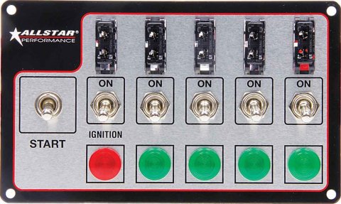 Allstar Performance Ignition Switch Panels ALL80138 Panel, Standard, Dash Mount, Aluminum, Brushed, 6 Toggle Switches, 7 in. Width, 4 in. Height