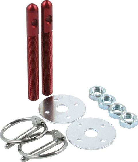 Allstar Performance Hood Pin Kits ALL18481 Pins, Torsion Pin-Style, 3.500 in. Long, 3/8 in. Diameter, Aluminum, Red Anodized, Kit