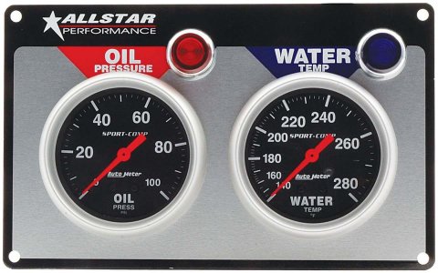 Allstar Performance Gauge Panel Kits ALL80110 2-Gauge Panel, AutoMeter Sport-Comp, Oil Press, Water Temp, Each