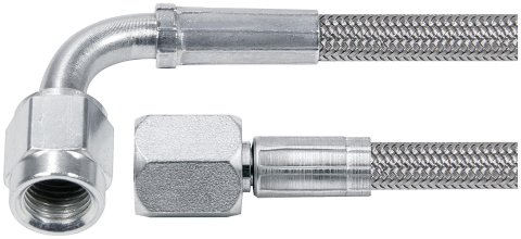 Allstar Performance Braided Steel Lines ALL46404-6 Brake Lines, Stainless Steel, - 4 AN, Straight, 90 Degree, Female Threads, 6.00 in. Length, Each