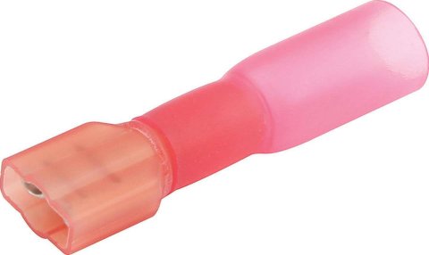 Allstar Performance Terminal Connectors ALL76068 Electrical Wiring Connectors, Tin Plated Copper, 1/4 in. Stud Spade with Shrink Sleeve, Female, 18-22 Gauge, Set of 10