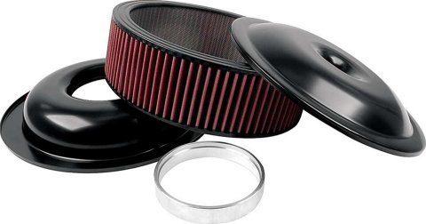 Allstar Performance Aluminum Air Cleaners ALL25925 Cleaner, 14 in. Diameter, Round, Aluminum, Black, 1.5 in. Dropped Base, 1 in. Spacer, 5 in. Filter Height, Red Cotton Gauze, Each