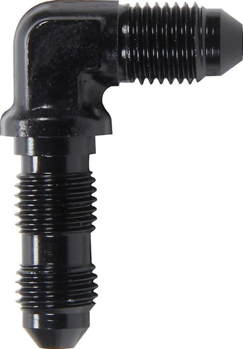Allstar Performance Bulkhead Fittings ALL50095 Fitting, Bulkhead, Aluminum, Black Anodized, 90 Degree, -4 AN, Male Threads, Each