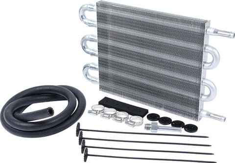 Allstar Performance Transmission Coolers ALL26704 Cooler, Tube and Fin, Copper/Aluminum, 12 in. Width, 7.5 in. Height, 3/8 in. Hose, Fittings, Each