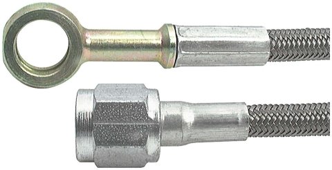 Allstar Performance Braided Steel Lines ALL46440-21 Brake Lines, Stainless Steel, -4 AN, Straight, 3/8 in. Banjo, Female Threads, 21.00 in. Length, Each